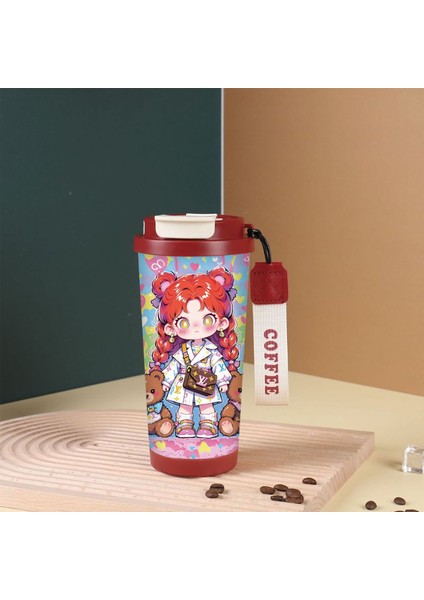 Karikatür Sevimli Suzuran Kahve Fincanı Çift Içme Kapağı 316 Paslanmaz Çelik Seramik Astar Yalıtım Kabı Büyük Kapasiteli Saman Dak (Yurt Dışından)