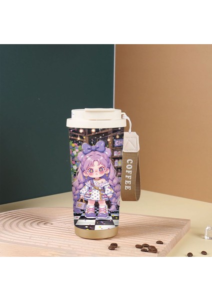 Karikatür Sevimli Suzuran Kahve Fincanı Çift Içme Kapağı 316 Paslanmaz Çelik Seramik Astar Yalıtım Kabı Büyük Kapasiteli Saman Dak (Yurt Dışından)