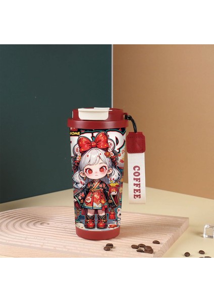 Karikatür Sevimli Suzuran Kahve Fincanı Çift Içme Kapağı 316 Paslanmaz Çelik Seramik Astar Yalıtım Kabı Büyük Kapasiteli Saman Dak (Yurt Dışından)