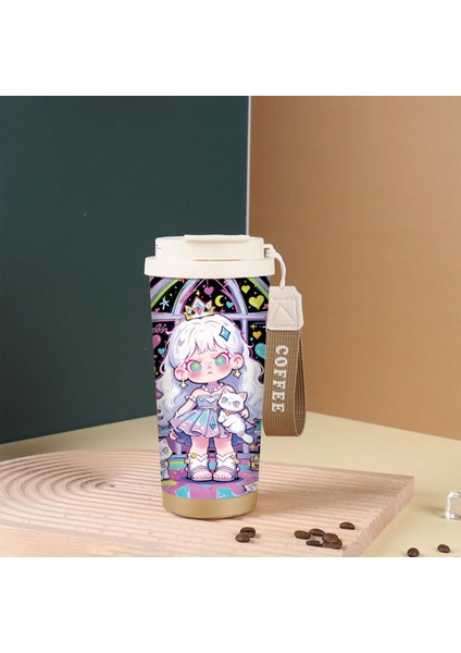 Karikatür Sevimli Suzuran Kahve Fincanı Çift Içme Kapağı 316 Paslanmaz Çelik Seramik Astar Yalıtım Kabı Büyük Kapasiteli Saman Dak (Yurt Dışından)