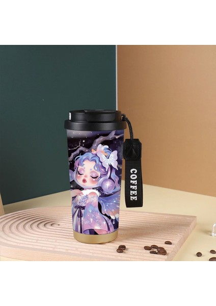 Karikatür Sevimli Suzuran Kahve Fincanı Çift Içme Kapağı 316 Paslanmaz Çelik Seramik Astar Yalıtım Kabı Büyük Kapasiteli Saman Dak (Yurt Dışından)