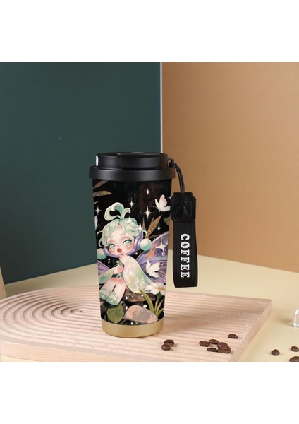 Karikatür Sevimli Suzuran Kahve Fincanı Çift Içme Kapağı 316 Paslanmaz Çelik Seramik Astar Yalıtım Kabı Büyük Kapasiteli Saman Dak (Yurt Dışından)