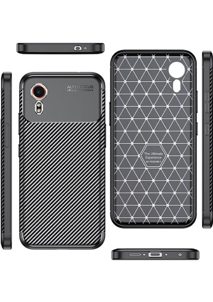 Galaxy Xcover7 Kılıf Kamera Korumalı Karbon Desenli Lux Negro Silikon - Siyah + Nano Ekran Koruyucu