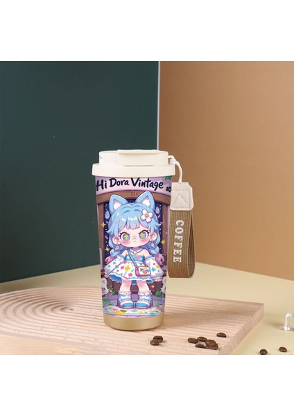 Karikatür Sevimli Suzuran Kahve Fincanı Çift Içme Kapağı 316 Paslanmaz Çelik Seramik Astar Yalıtım Kabı Büyük Kapasiteli Saman Dak (Yurt Dışından)