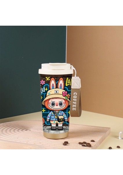 Karikatür Sevimli Suzuran Kahve Fincanı Çift Içme Kapağı 316 Paslanmaz Çelik Seramik Astar Yalıtım Kabı Büyük Kapasiteli Saman Dak (Yurt Dışından)