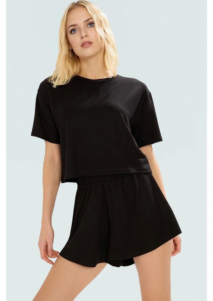 Nefes Alabilir Örme Kumaş Kadın T Shirt Şort Takım Rahat Günlük Stil Modern Trend Tasarım fiyatları