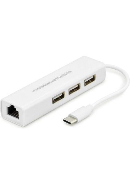 Büro Ev Ofis Network Bağlantısı Için Beyaz 3 Type-C Lan Girişli Combo Mac Hub
