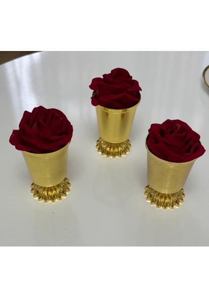 3 Adet Gold Renk Desenli Ayaklı Gül Kovası Kırmızı Güller Dahildir fiyatları
