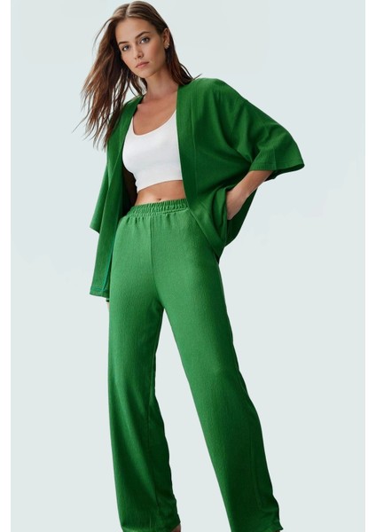 Polyester Örme Kadın Kimono Pantolon Takım Günlük Şıklık Için Rahat Kullanım Seçkin Malzeme
