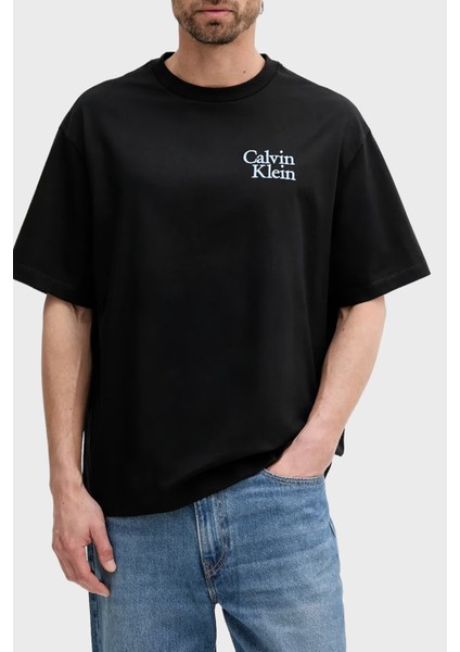 Pamuklu Relaxed Fit Bisiklet Yaka Logolu T Shirt Erkek T Shirt LV04RC808G Ub1