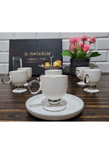 Luxury Platin Bone Porselen Kahve Fincan Takımı 02PLT01