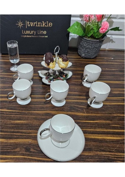 Luxury Platin Bone Porselen Kahve Fincan Takımı 02PLT01 fiyatları