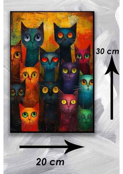 Kedi Resim Illüstrasyon Şık Ahşap Tablo Modeli, Estetik, Oturma Odası, Salon, Ofis, Ev Dekorasyonu fiyatları