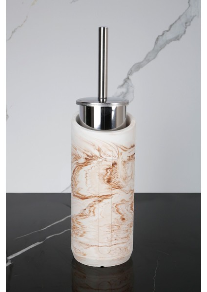 4 Parça Mermer Desenli Beton Banyo Wc Seti Tuvalet Fırçası Çöp Kovası 4 Litre indirimleri