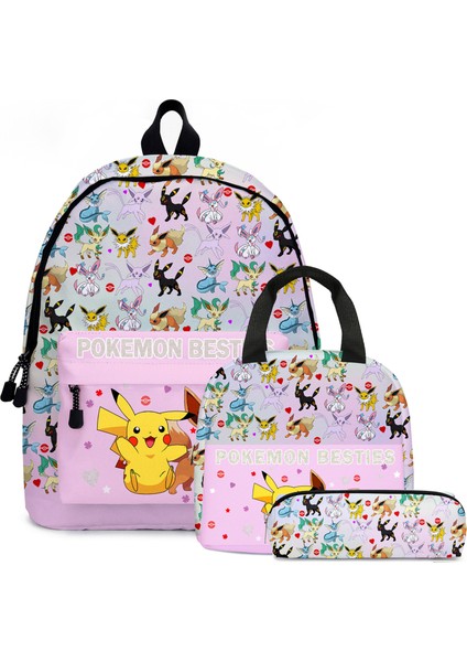 Pikachu 3'lü Sırt Çantası Öğrenci Okul Çantası Kalem Kutusu Öğle Yemeği Çantası (Yurt Dışından)