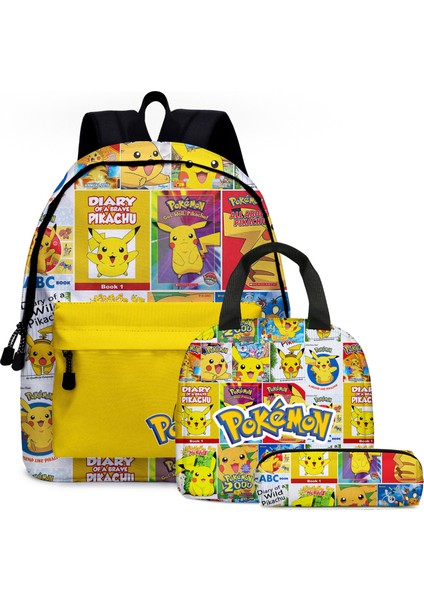 Pikachu 3'lü Sırt Çantası Öğrenci Okul Çantası Kalem Kutusu Öğle Yemeği Çantası (Yurt Dışından)