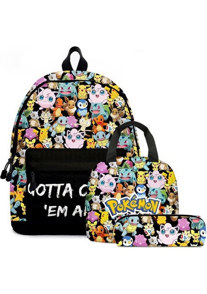 Pikachu 3'lü Sırt Çantası Öğrenci Okul Çantası Kalem Kutusu Öğle Yemeği Çantası (Yurt Dışından)