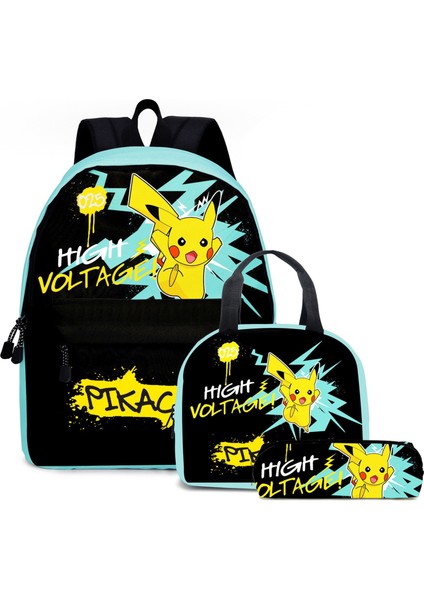 Pikachu 3'lü Sırt Çantası Öğrenci Okul Çantası Kalem Kutusu Öğle Yemeği Çantası (Yurt Dışından)