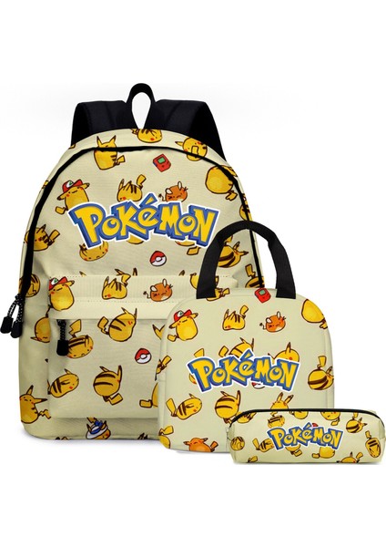 Pikachu 3'lü Sırt Çantası Öğrenci Okul Çantası Kalem Kutusu Öğle Yemeği Çantası (Yurt Dışından)