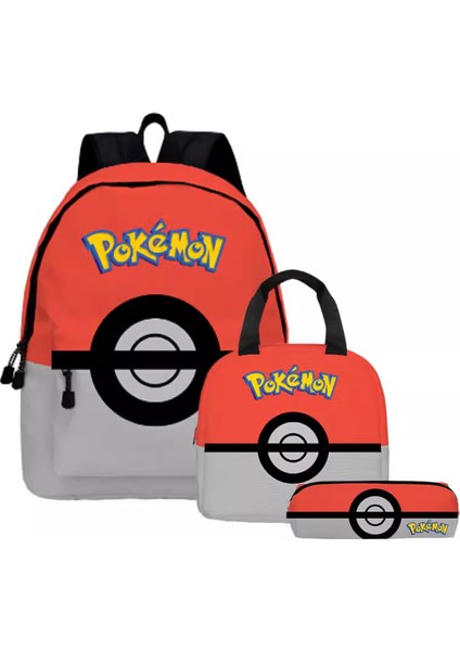 Pikachu 3'lü Sırt Çantası Öğrenci Okul Çantası Kalem Kutusu Öğle Yemeği Çantası (Yurt Dışından)