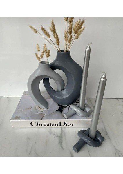 Dekoratif 4 Parça Vazo ve Şamdan Mumluk Takımı 2 Parça Sevgili Sarmaşık Vazo 2 Parça Sarmaşık Şamdan Mumluk Bohem Tarz Koyu Gri Açık Gri Vazo Seti Hediyelik Eşya fiyatları