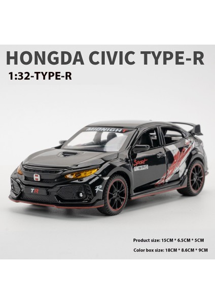 1/32 Honda Civic Type-R Süper Modifiye Spor Araba Alaşım Metal Pres Döküm Model Araba Kapalı Yüksek Simülasyon Süs Ses ve Işık Hediye (Yurt Dışından)