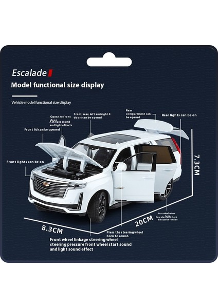 1:24 Cadillac Escalade Suv Alaşım Araba Döküm Metal Modeli Ses ve Işık Masaüstü Koleksiyonu Dekoratif Hediye Boys Ekran Süsleme (Yurt Dışından) modelleri