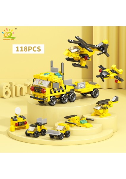 Huıqıbao 6ın1 Şehir Mühendisliği Araba Polis Kamyonu Yapı Taşları Tankı Helikopter Tuğla Yangın Söndürme Seti Oyuncaklar Çocuklar Için (Yurt Dışından)