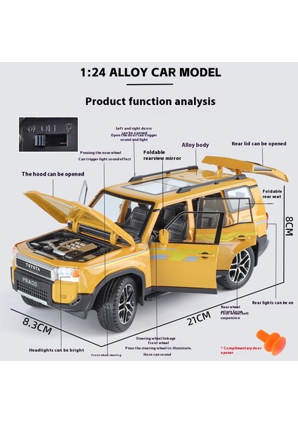 1:24 Toyota Land Cruiser Prado 2025 Off Road Araç Alaşım Pres Döküm Model Araba Ses ve Işık Hobi Koleksiyon Çocuklar Için Hediyeler (Yurt Dışından) fırsatları
