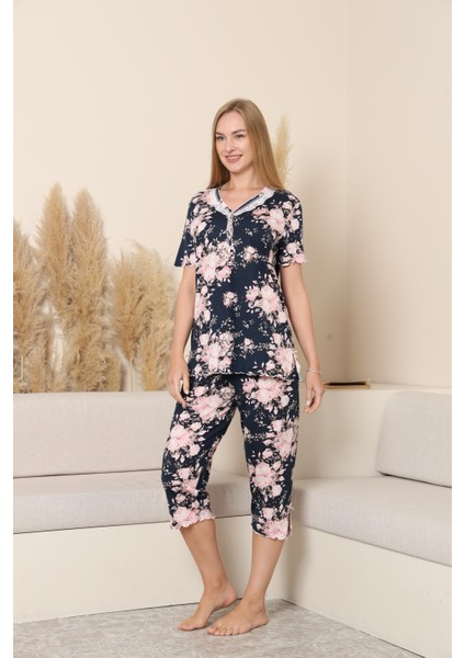 Angelique Bambu Kumaş Kısa Kol Dantel Detaylı Kadın Kapri Takım 22270 fiyatları