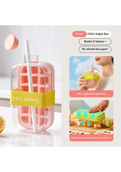 Icebottle 2'si 1 Arada – Buz Küpü + Taşınabilir Su Şişesi, Serin Yaz Için Pipetli Buz Küpü Kalıp Su Şişesi (Yurt Dışından)