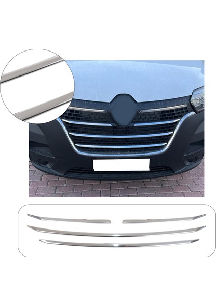 Renault Master Uyumlu 2021 ve Üzeri Krom Ön Panjur 4 Parça Paslanmaz Çelik