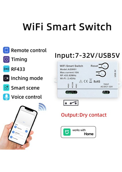 Xiaomi Home App Wifi Akıllı Anahtar Dıy Zamanlayıcı 7-32V Akıllı Uzaktan Kumanda + Dönüştürücü 433 Uzaktan Ev Otomasyon Modülü Smartlife (Yurt Dışından) modelleri