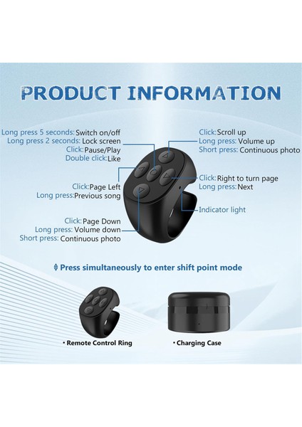 Parmak Ucu Kablosuz Bluetooth Uzaktan Kumanda, Parmak Ucu Uzaktan Kumanda, Telefon Tablet Için Uzaktan Kumanda Uygulaması Sayfa Çevirici, B (Yurt Dışından) fırsatları