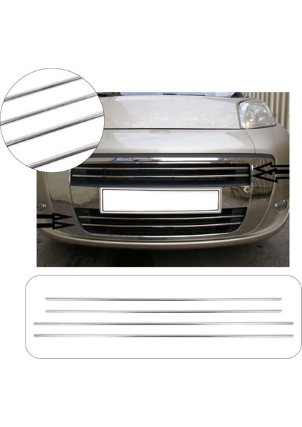 Fiat Fiorino Uyumlu 2007-2015 Krom Ön Tampon Çıtası 4 Parça Paslanmaz Çelik