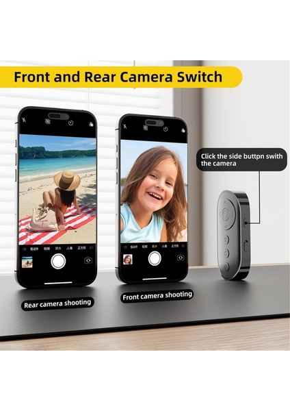 Bluetooth Kamera Uzaktan Deklanşör, Yakınlaştırma ve Ön/arka Kamera Anahtarı, Video Uzaktan Kumandalı Selfie Çubuğu Kamera Kontrolü (Yurt Dışından) modelleri