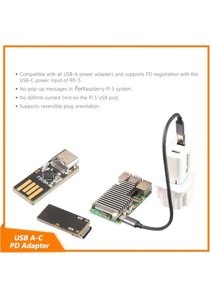 Raspberry Pi5 USB Ac Pd Adaptörü Mini Pd Tetik Aktivasyon Gücü Usb-A'dan Usb-C'ye Raspberry Pi 5 Adaptörü (Yurt Dışından) modelleri