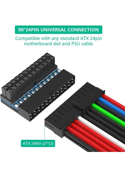 Atx 24 Pin - 90 Derece Güç Fişi Adaptörü Masaüstü Bilgisayarlar Için Güç Kaynağı Kablosu Konnektörü Dıy Montaj Aksesuarları (Yurt Dışından)