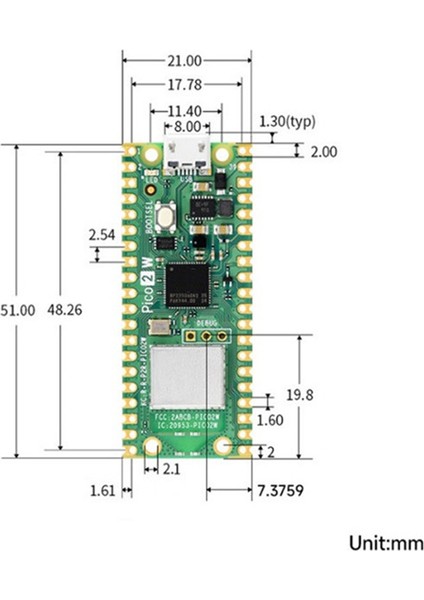 Raspberry Pi Pico 2 W Mikrodenetleyici Kartı, 2.4ghz 802.11N Kablosuz Lan Wifi 4 ve Bluetooth 5.2, Arm CORTEX-M33 (Yurt Dışından)