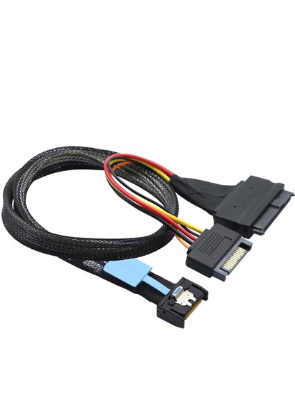 Gen5 Mcıo Slimline SFF-8654 4ı - Sas 8639 U.2 Adaptör Kablosu + 15P Sata Güç Kablosu Dönüştürücü Tel Kordon 0,5 M (Yurt Dışından)