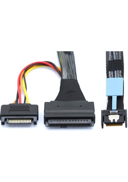 Gen5 Mcıo Slimline SFF-8654 4ı - Sas 8639 U.2 Adaptör Kablosu + 15P Sata Güç Kablosu Dönüştürücü Tel Kordon 0,5 M (Yurt Dışından)