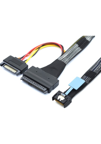 Gen5 Mcıo Slimline SFF-8654 4ı - Sas 8639 U.2 Adaptör Kablosu + 15P Sata Güç Kablosu Dönüştürücü Tel Kordon 0,5 M (Yurt Dışından)