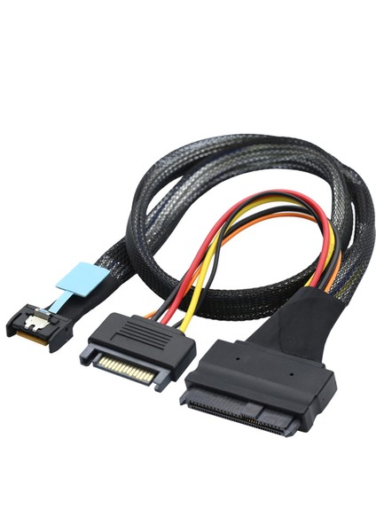 Gen5 Mcıo Slimline SFF-8654 4ı - Sas 8639 U.2 Adaptör Kablosu + 15P Sata Güç Kablosu Dönüştürücü Tel Kordon 0,5 M (Yurt Dışından)
