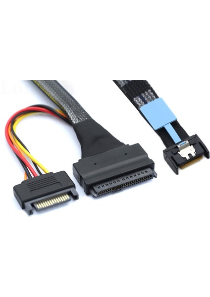 Gen5 Mcıo Slimline SFF-8654 4ı - Sas 8639 U.2 Adaptör Kablosu + 15P Sata Güç Kablosu Dönüştürücü Tel Kordon 0,5 M (Yurt Dışından)