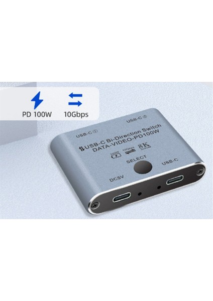 2 Bilgisayar Için Anahtar Ayırıcı, Çift Yönlü USB C Kvm Anahtarı 1 Giriş 2 Çıkış 8K@60Hz/4K@144Hz Video Aktarımı 10GBPS (Yurt Dışından)