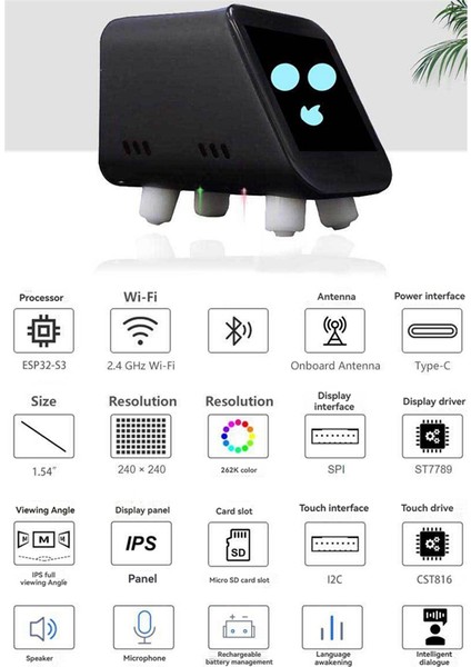 Deepseek Xiaozhi Aı Sohbet Robotu 1.54 Inç LCD Ekran Wifi Hava Durumu Saati ESP32-S3 N16R8 Geliştirme Kartı B (Yurt Dışından)