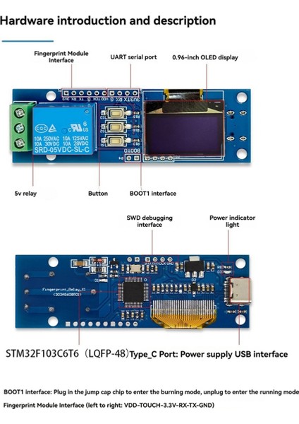ZW101 Parmak Izi Tek Kanallı Röle Modülü Kapasitif Yarı Iletken OLED Ekran STM32 Desteği Ikincil Geliştirme (Yurt Dışından)