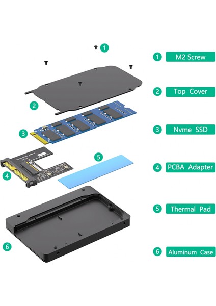 M.2(Ngff) Nvme Ssd'den U.2'ye (SFF-8639) 2.5 Inç SSD Adaptörü Termal Ped Ile, M.2 Nvme Ssd'yi U.2'ye Dönüştürün Sata Için Değil (Yurt Dışından)