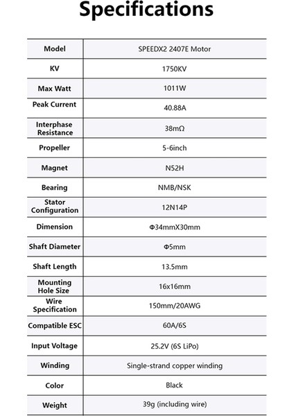 Speedx2 2407E Motor 1750KV Yüksek Tork Düşük Güç Kullanımı 5-6 Inç Yarış Fpv Quad'ları Yarış Rc Drone Multicopter Için (Yurt Dışından) indirimleri