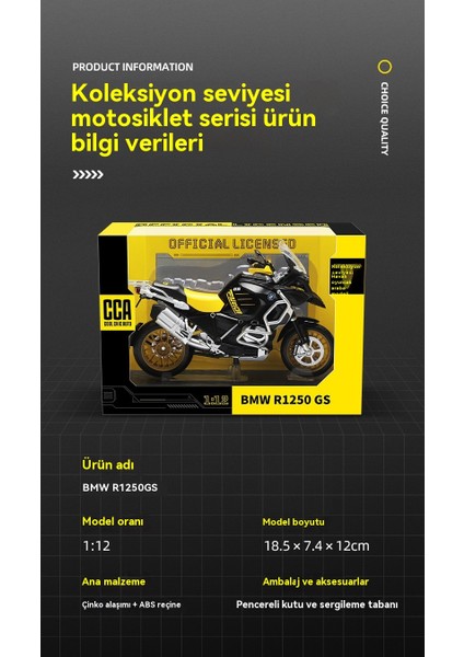 1:12 Bmw R1250GS Alaşımlı Motosiklet Oyuncak (Yurt Dışından)
